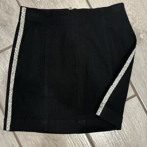 Black Denim Skirt with Rhinestone Trim
